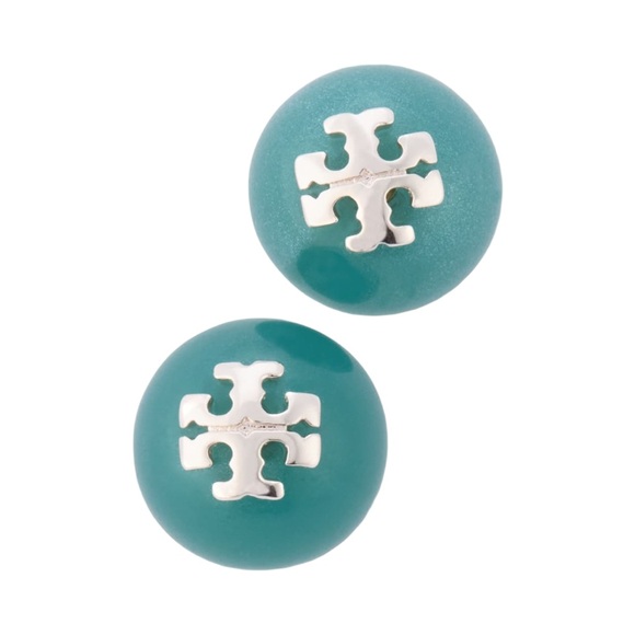 TORY BURCH • Blue Resin Logo Stud Earrings - Picture 8 of 8